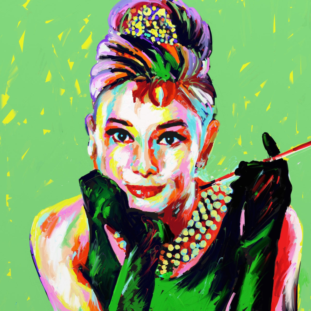 Cuadro de Audrey Hepburn verde - la obra