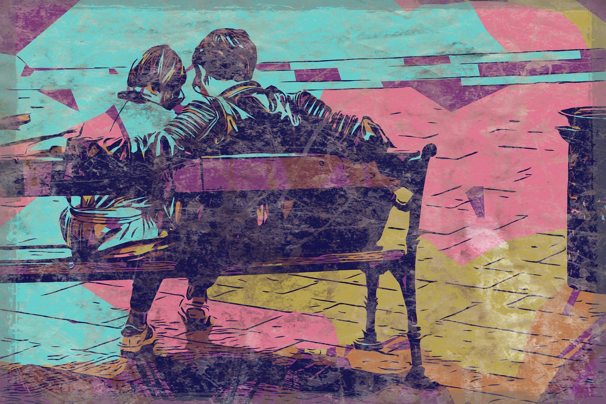 Cuadro Pareja Beso Urbano en parque - la obra