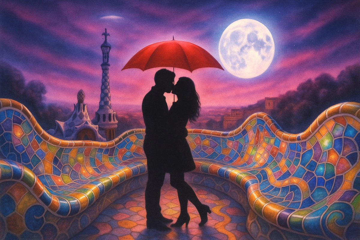 Cuadro Beso en Barcelona y Luna - la obra