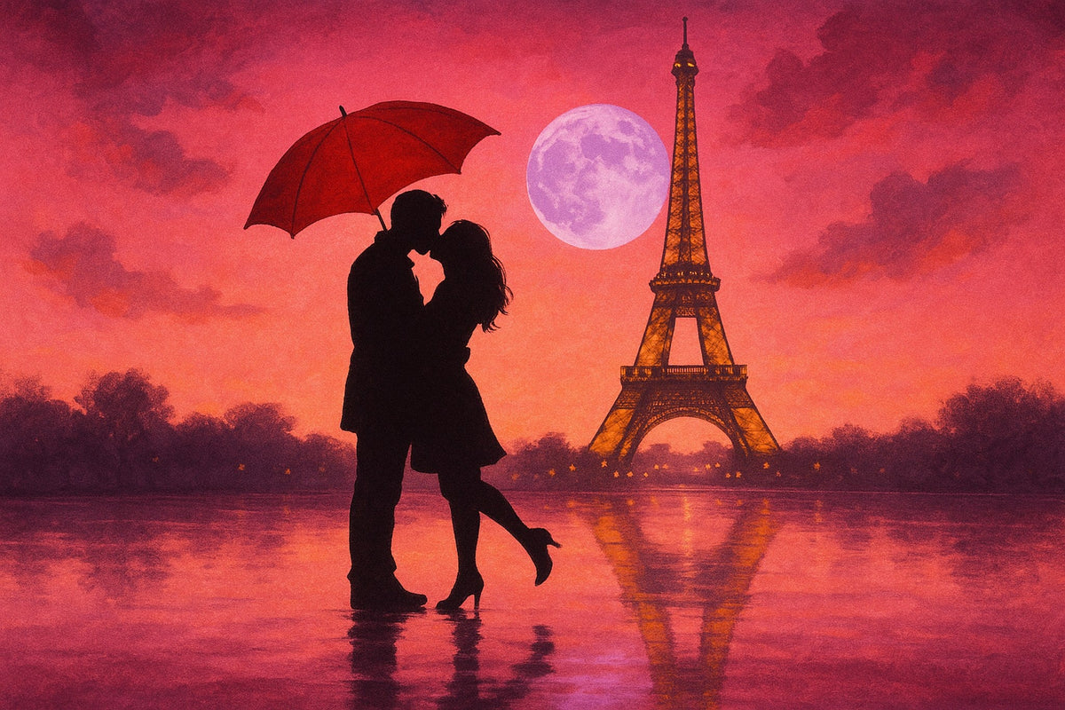Cuadro romántico París Torre Eiffel y pareja - la obra