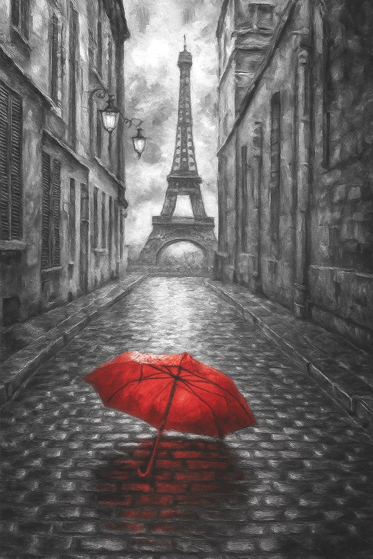 Cuadro blanco y negro París paraguas - la obra