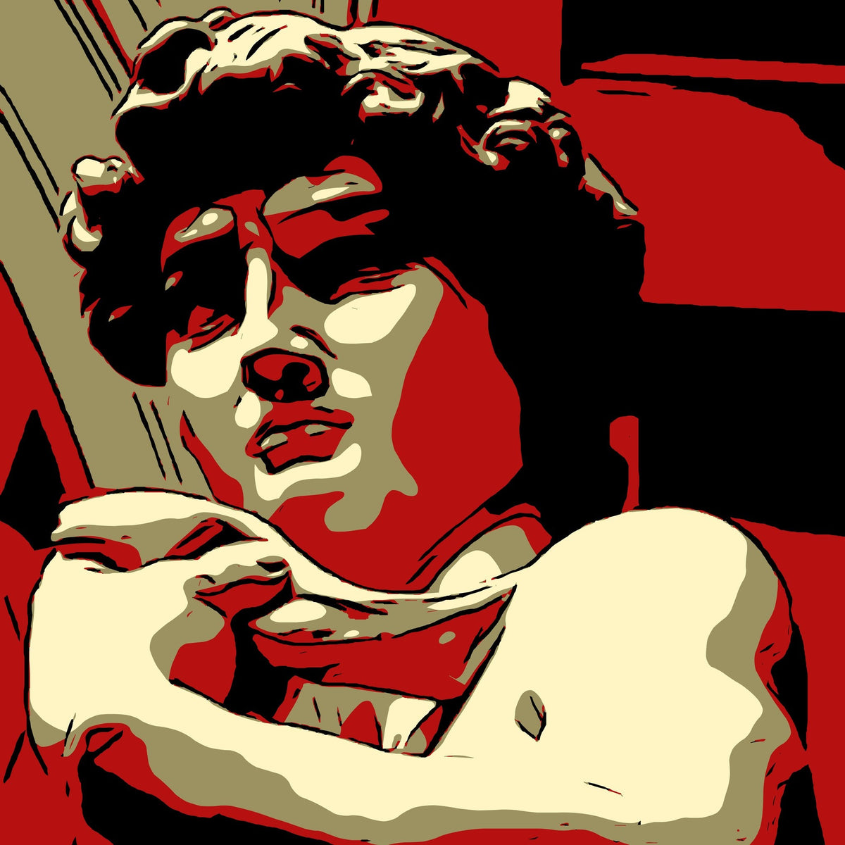 Cuadro del David de Miguel Angel en rojo - la obra