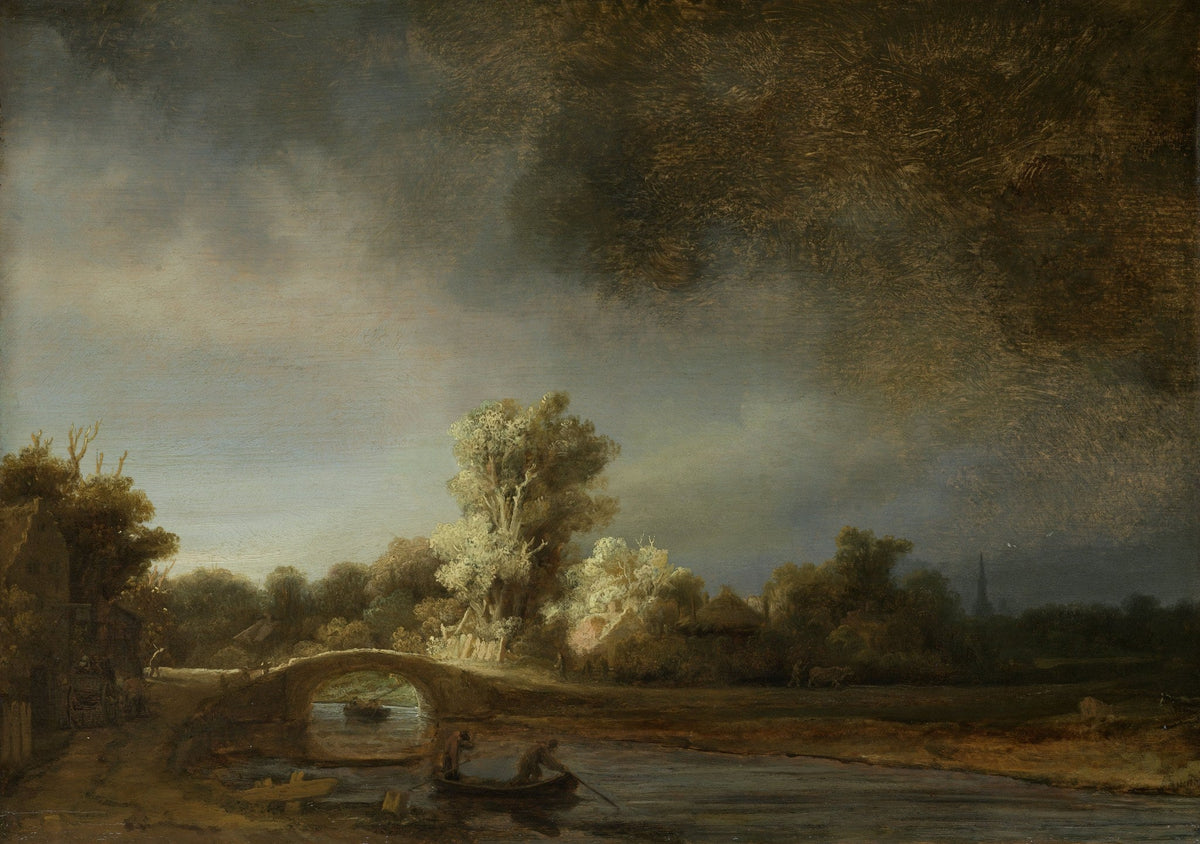 Cuadro Rembrandt paisaje tempestad y puente - la obra