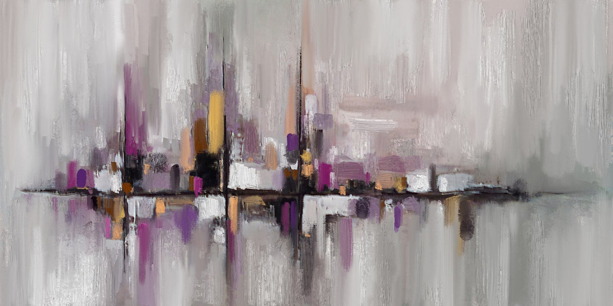 Cuadro abstracción en grises y malva - la obra