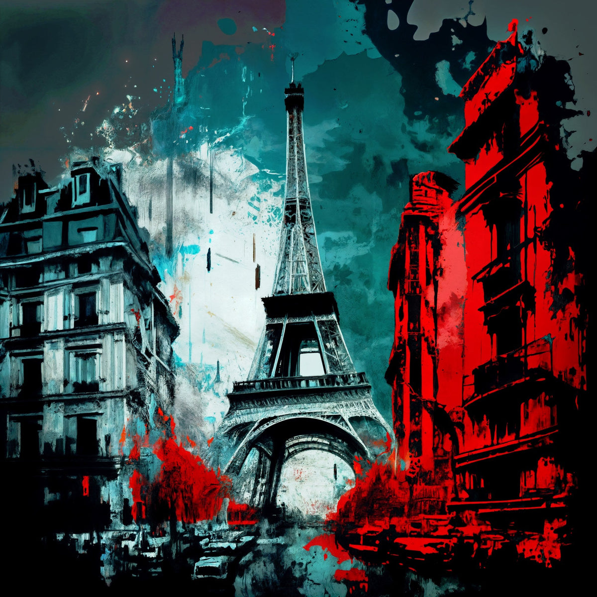 Cuadro de ciudad de París de noche abstracto - la obra