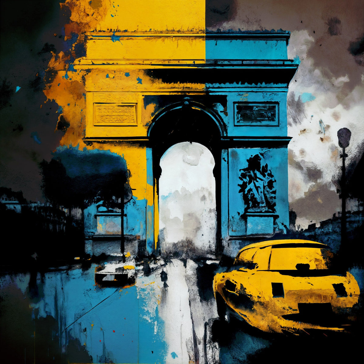 Cuadro urbano de París en azul y amarillo - la obra