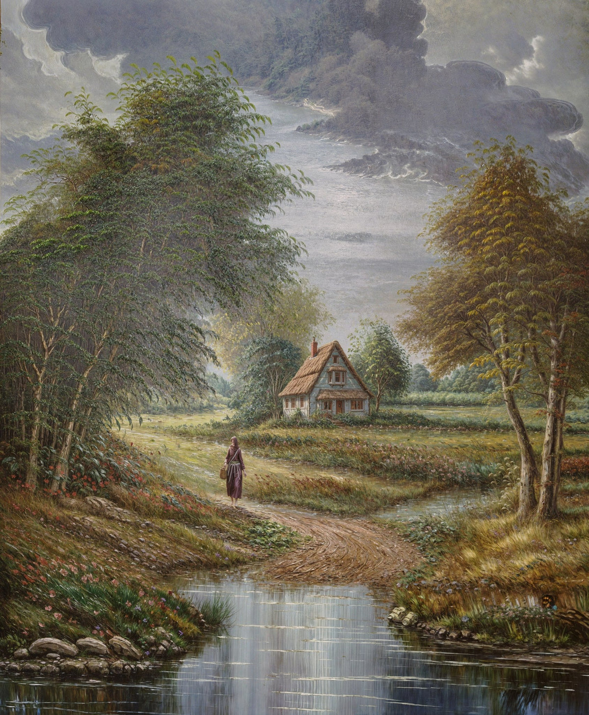Cuadro de paisaje árboles y casa clásico - la obra
