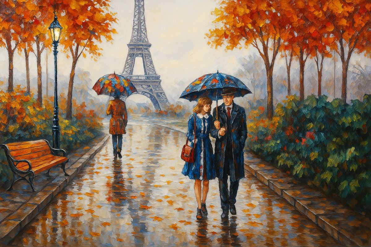 Cuadro Pareja con Paraguas y Torre Eiffel - la obra