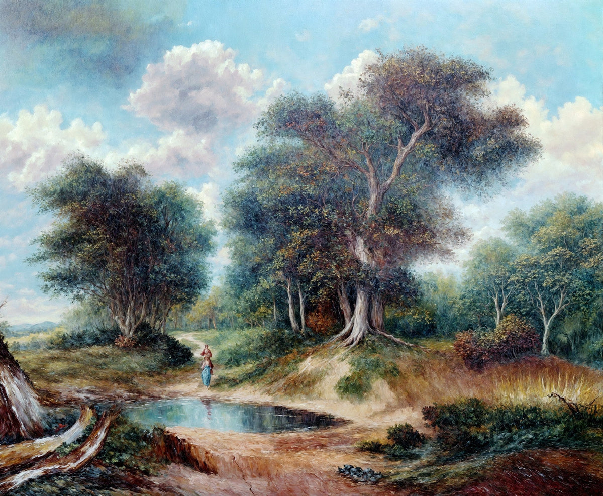 Cuadro de paisaje clásico con árboles - la obra