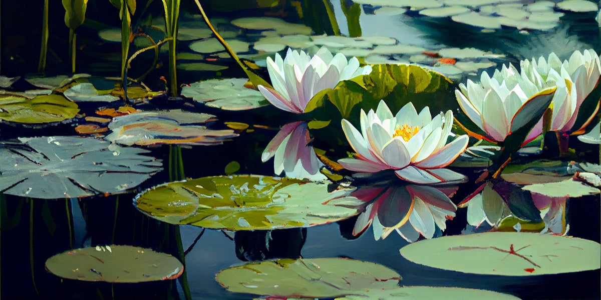 Cuadro de flores nenúfares en el agua - la obra