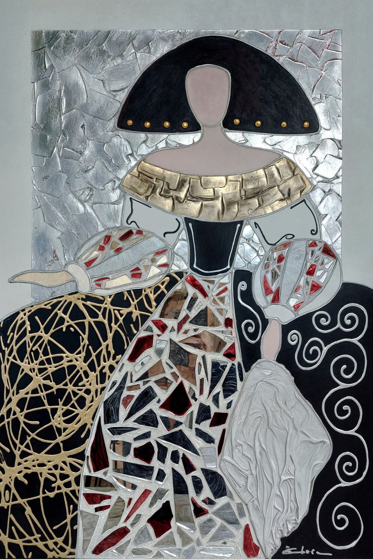 Cuadro de menina en ocre y gris - la obra