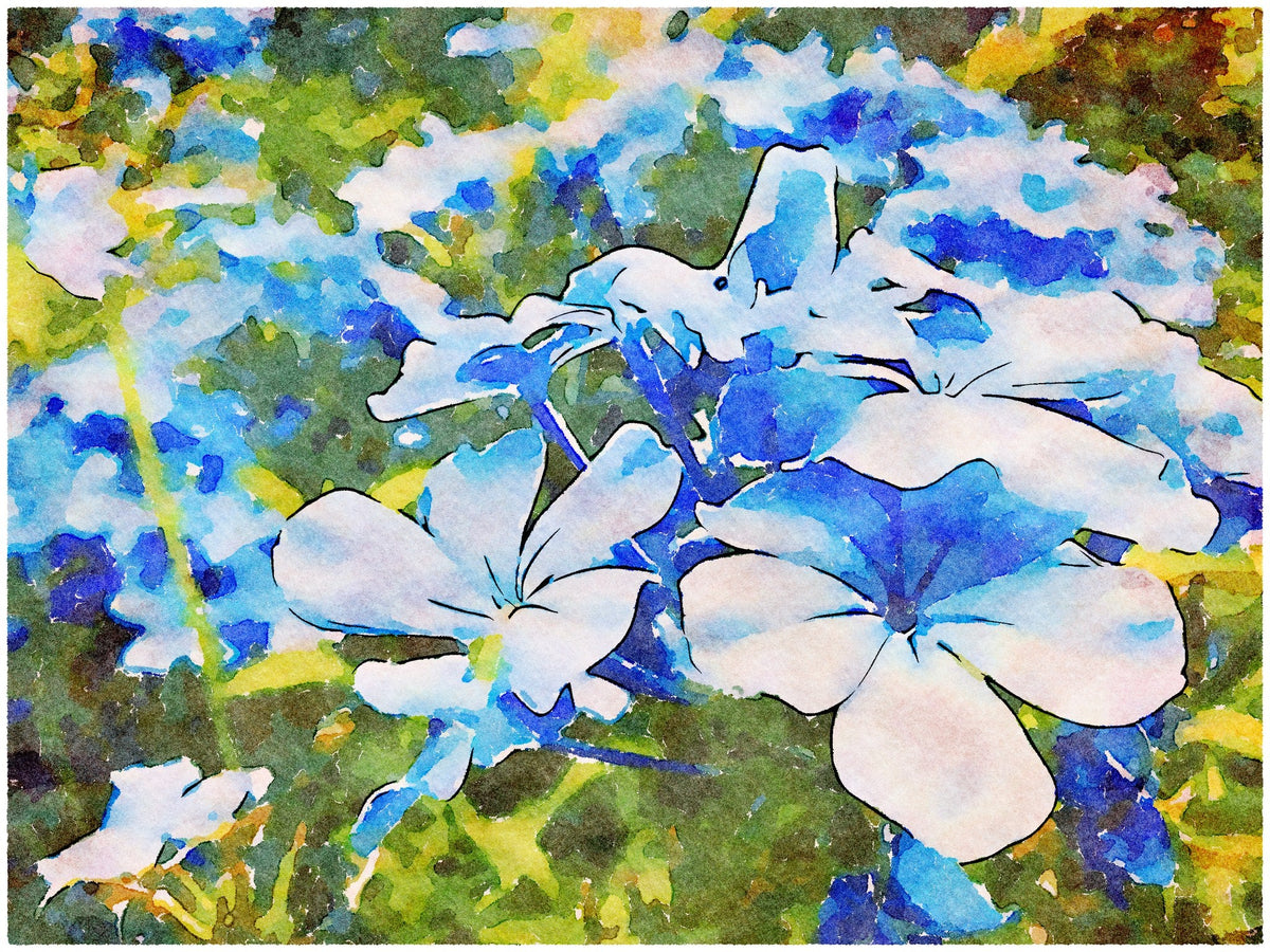 Cuadro de flores campestres en azul y verde - la obra