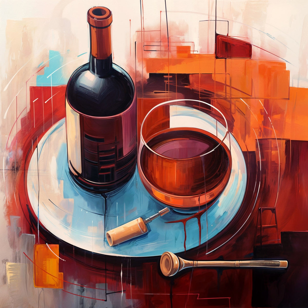 Cuadro de bodegón copa de Vino Rojo - la obra