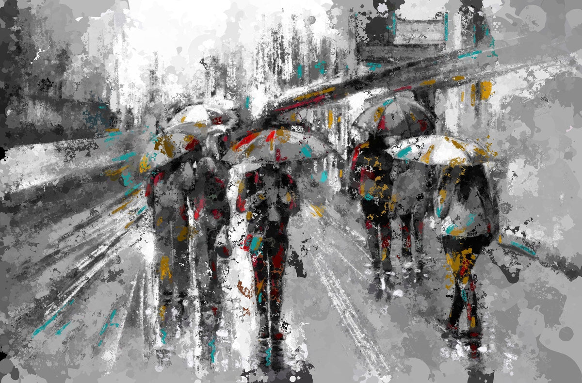 Cuadro figuras paraguas blanco y negro - la obra