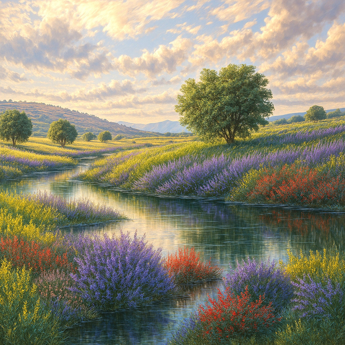 Cuadro de Paisaje impresionista y flores - la obra