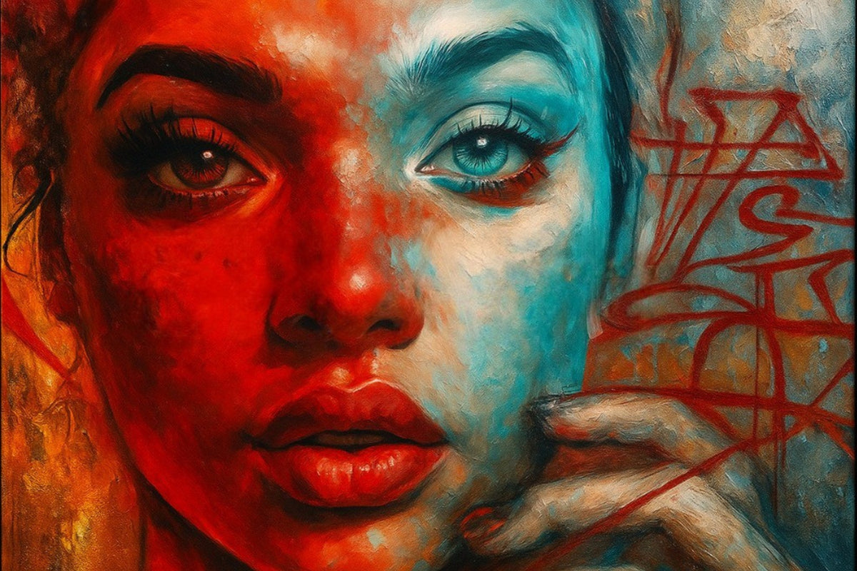 Cara de mujer y graffiti en naranja - la obra