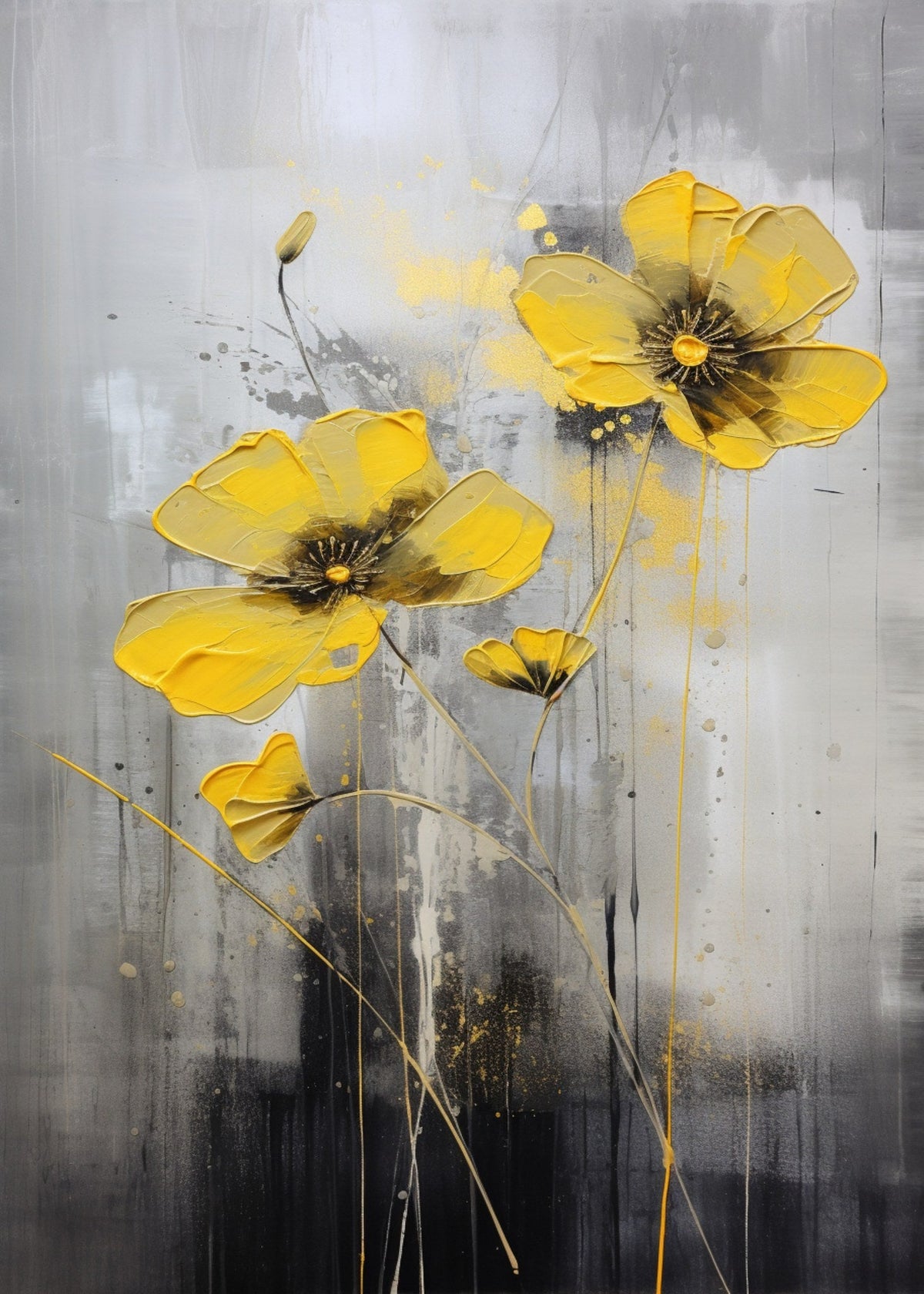 Cuadro Abstracto con Flores Amarillas - la obra