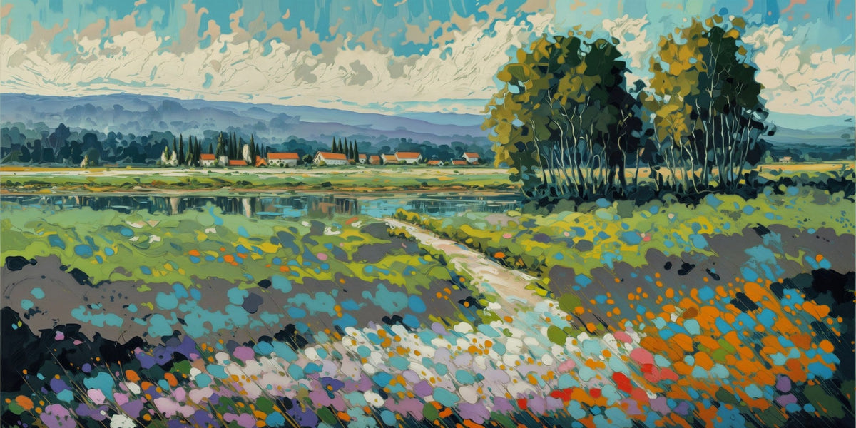 Cuadro de paisaje en verde y azul - la obra