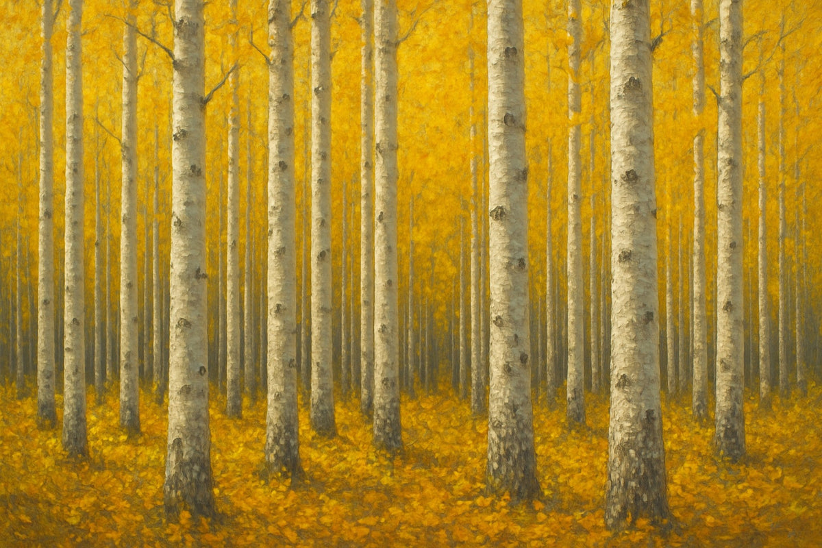 Cuadro de troncos de Árboles en amarillo - la obra