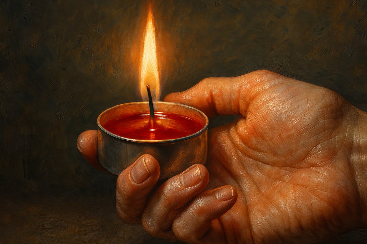 Cuadro Figurativo de Mano con vela - la obra