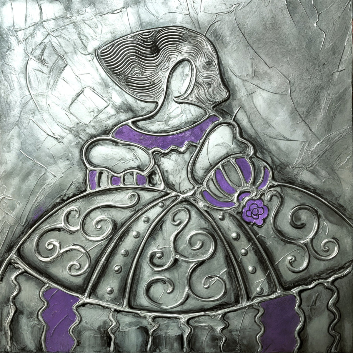 Cuadro de Menina moderna gris y malva - la obra