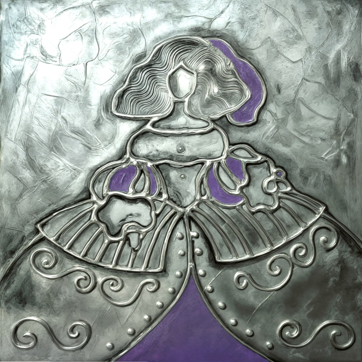 Cuadro Menina gris y malva con textura - la obra