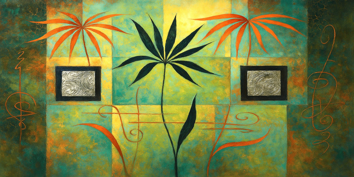 Cuadro Flores en verde, negro y gris - la obra