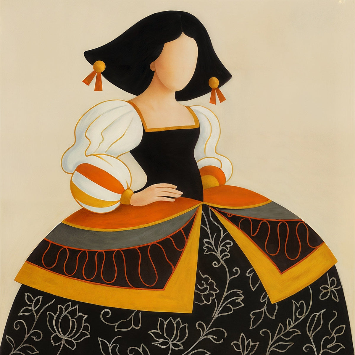 Menina elegante en marrones y naranjas - la obra