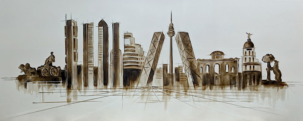 Cuadro Skyline Madrid en tonos sepia - la obra