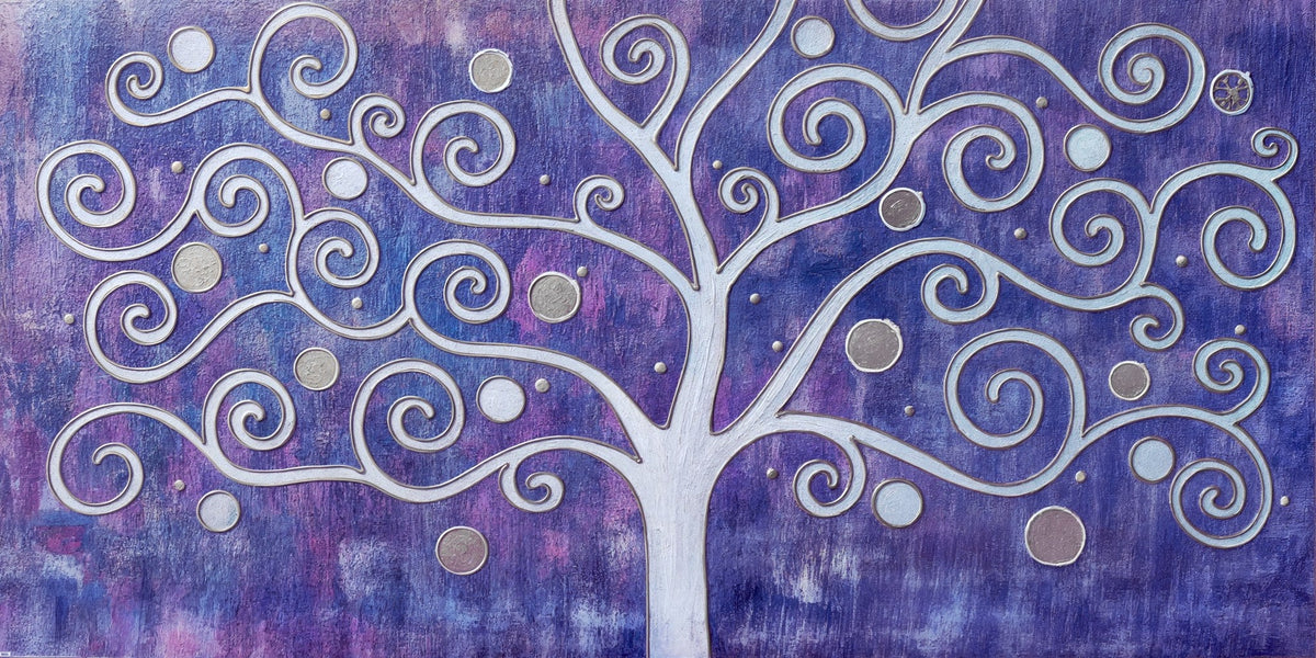 Árbol de la Vida blanco, malva y grises - la obra