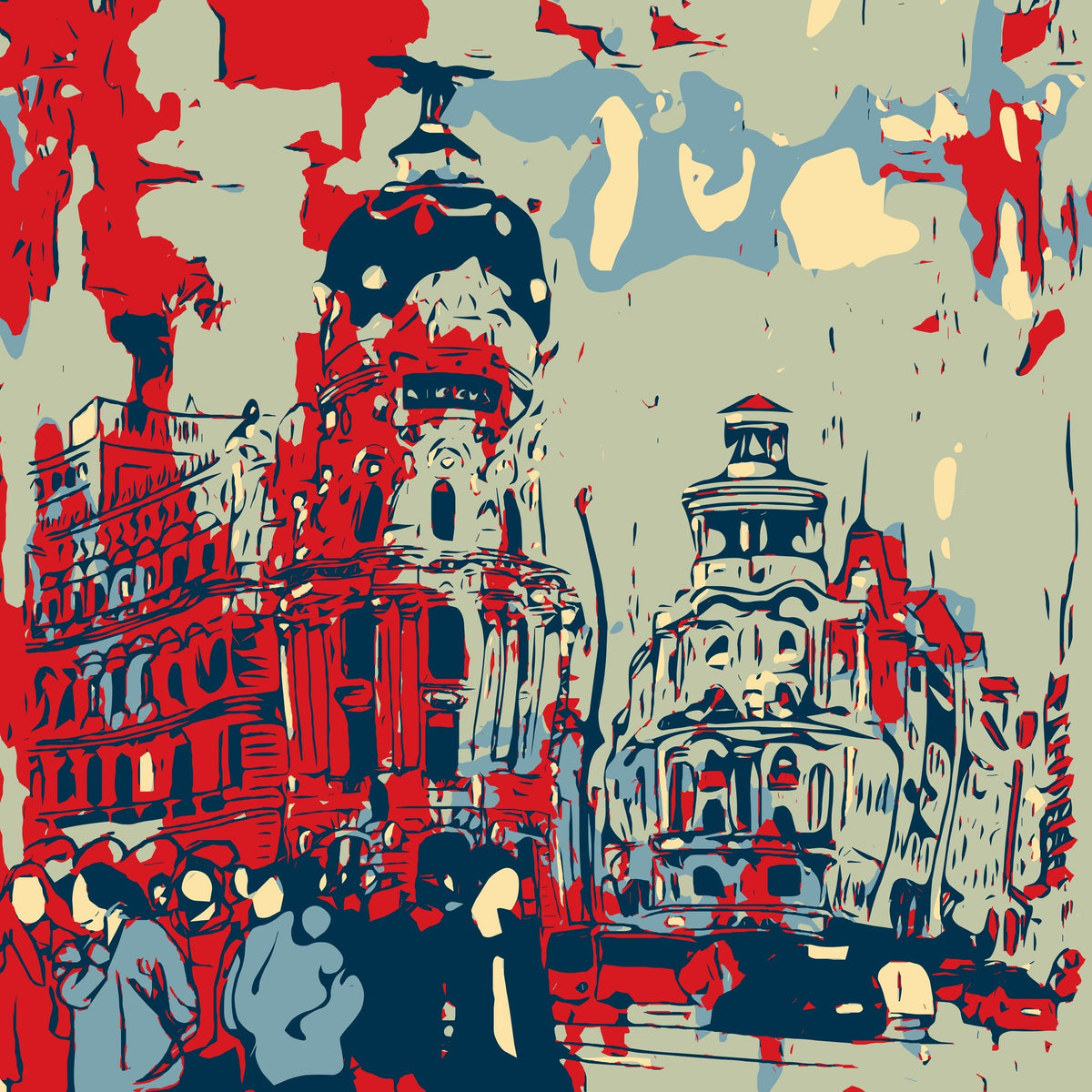 Cuadro Madrid edificio Metrópolis rojo - la obra