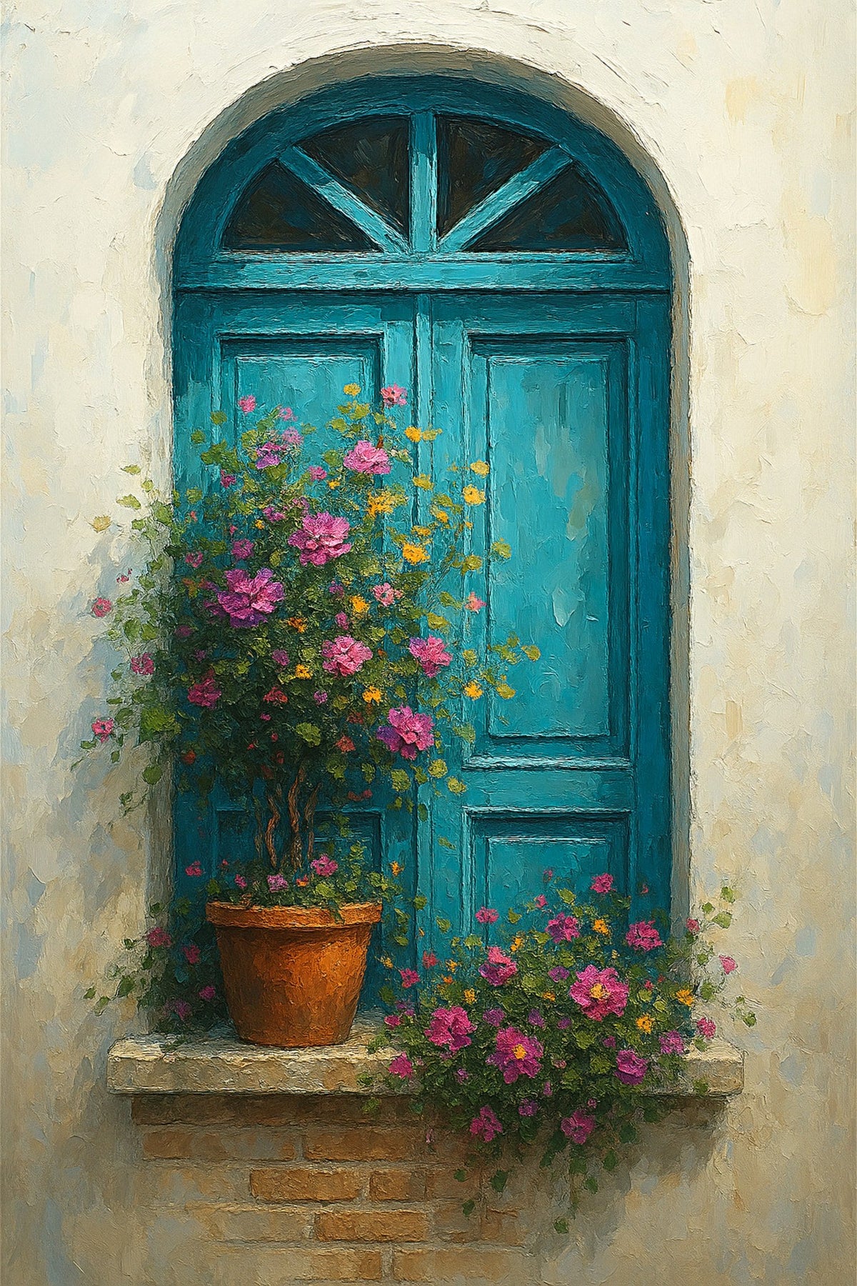 Cuadro de Ventana con flores coloridas - la obra