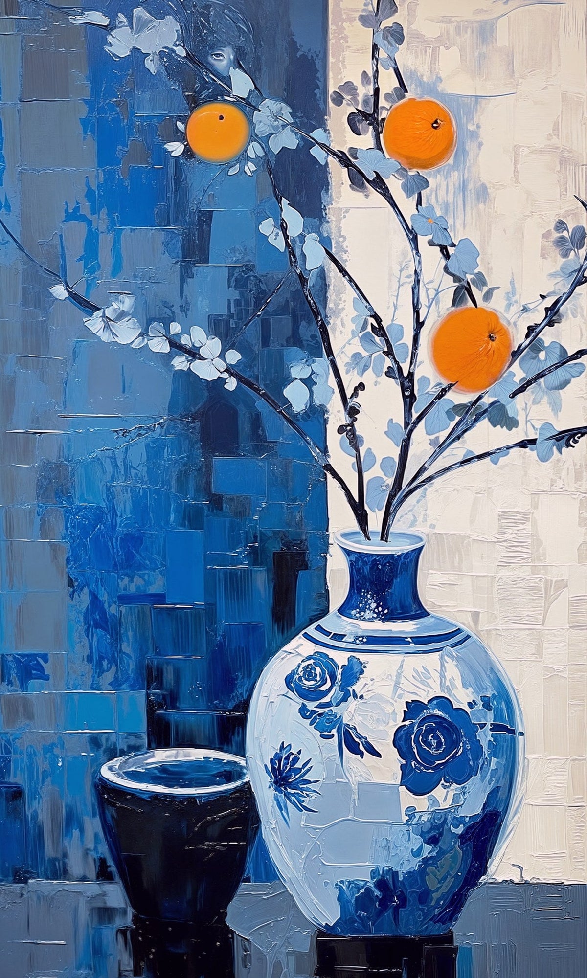 Cuadro Flores y Jarrón en azules - la obra