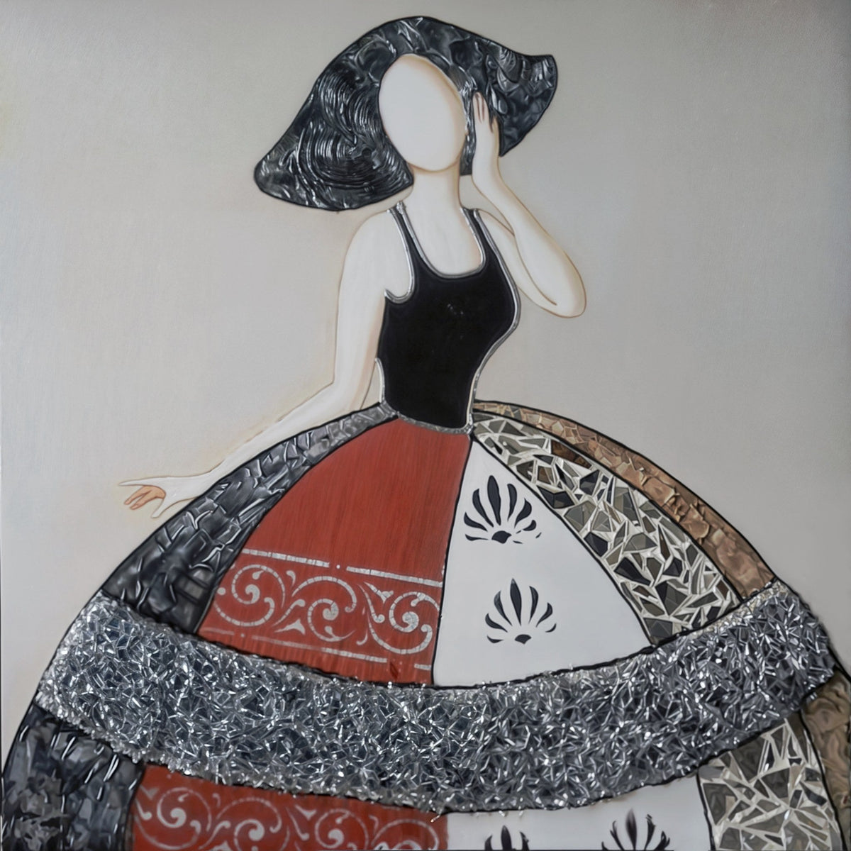 Menina moderna carmín, grises y marrón - la obra