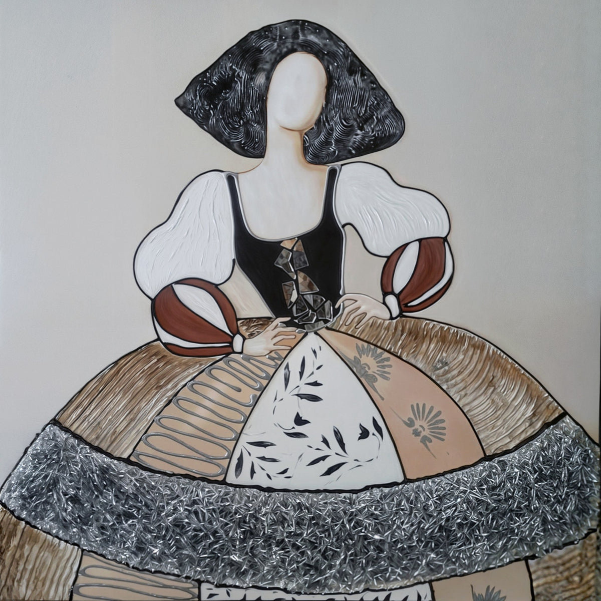 Cuadro Menina en sepia gris y carmín - la obra