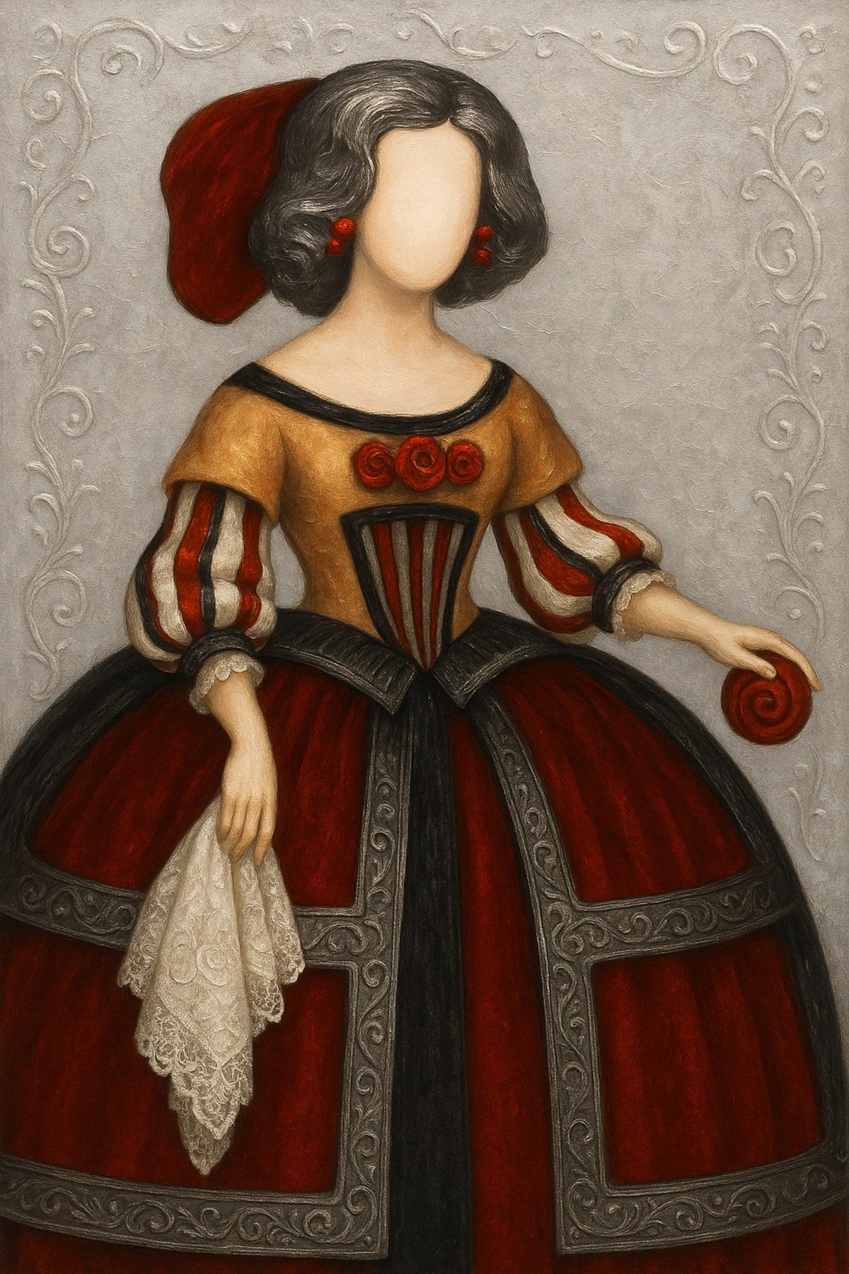 Menina rojo carmín con fondo textura - la obra