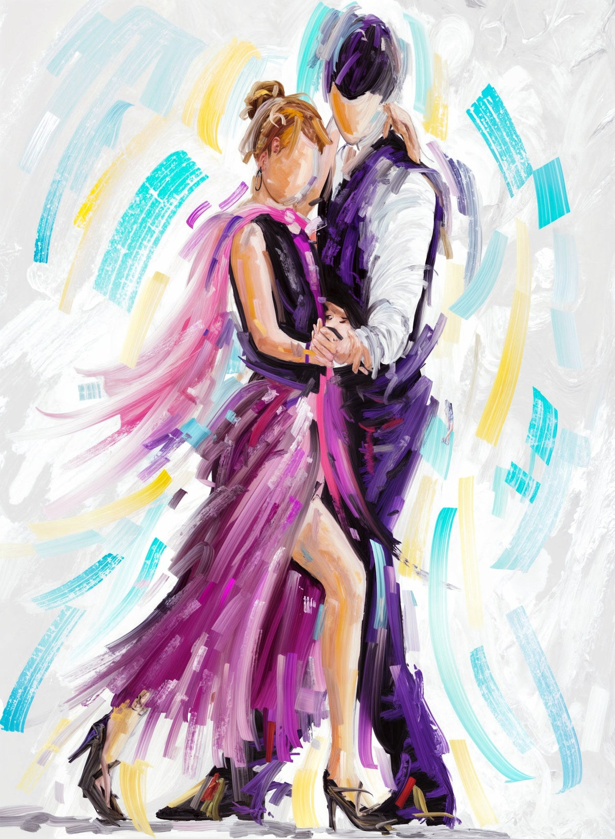 Cuadro figurativo con pareja bailando - la obra