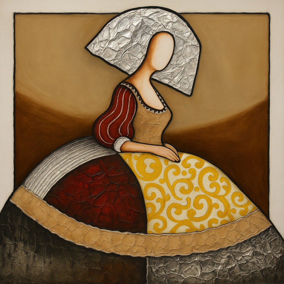 Cuadro Menina moderna con fondo ocre - la obra