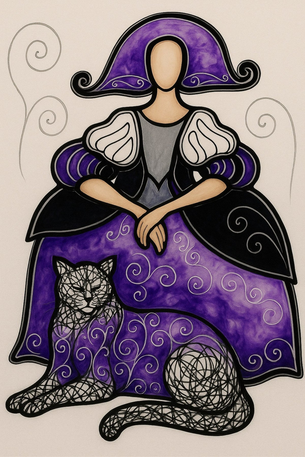 Menina malva y grises con mascota - la obra