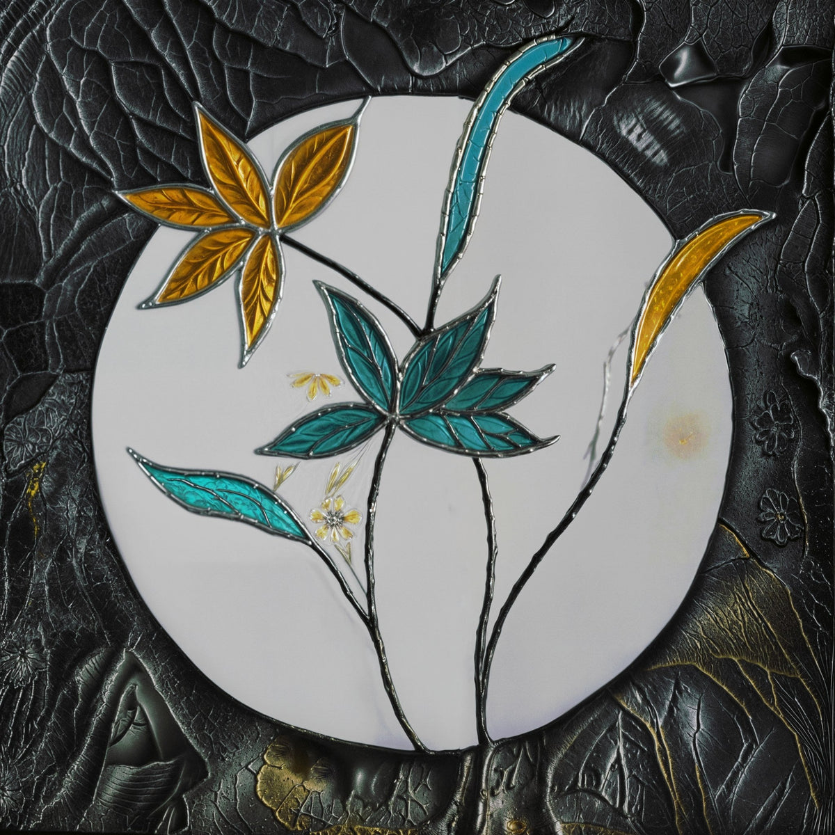 Flores en turquesa y amarillo - la obra