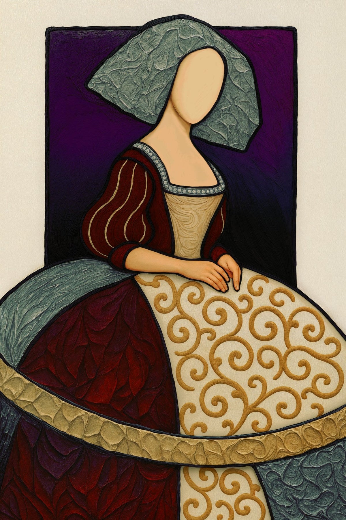 Menina fondo morado con banda blanca - la obra