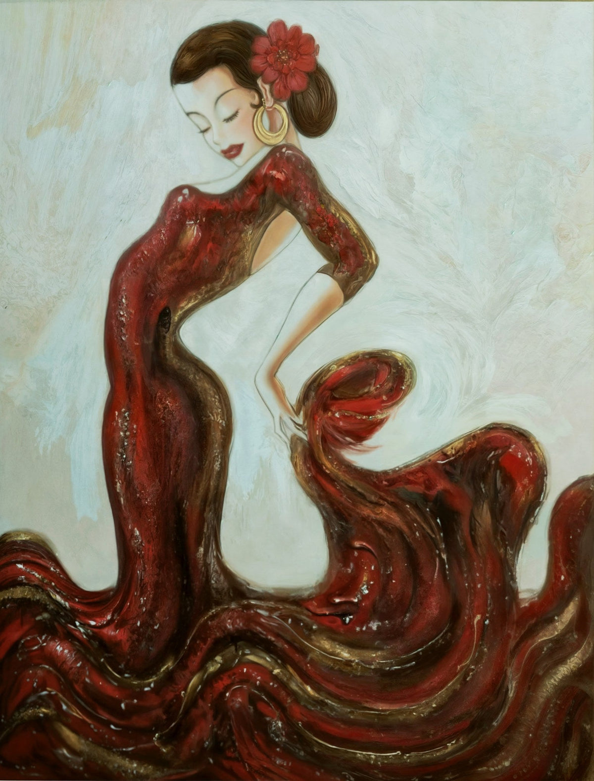 Cuadro de bailaora flamenca en rojo - la obra