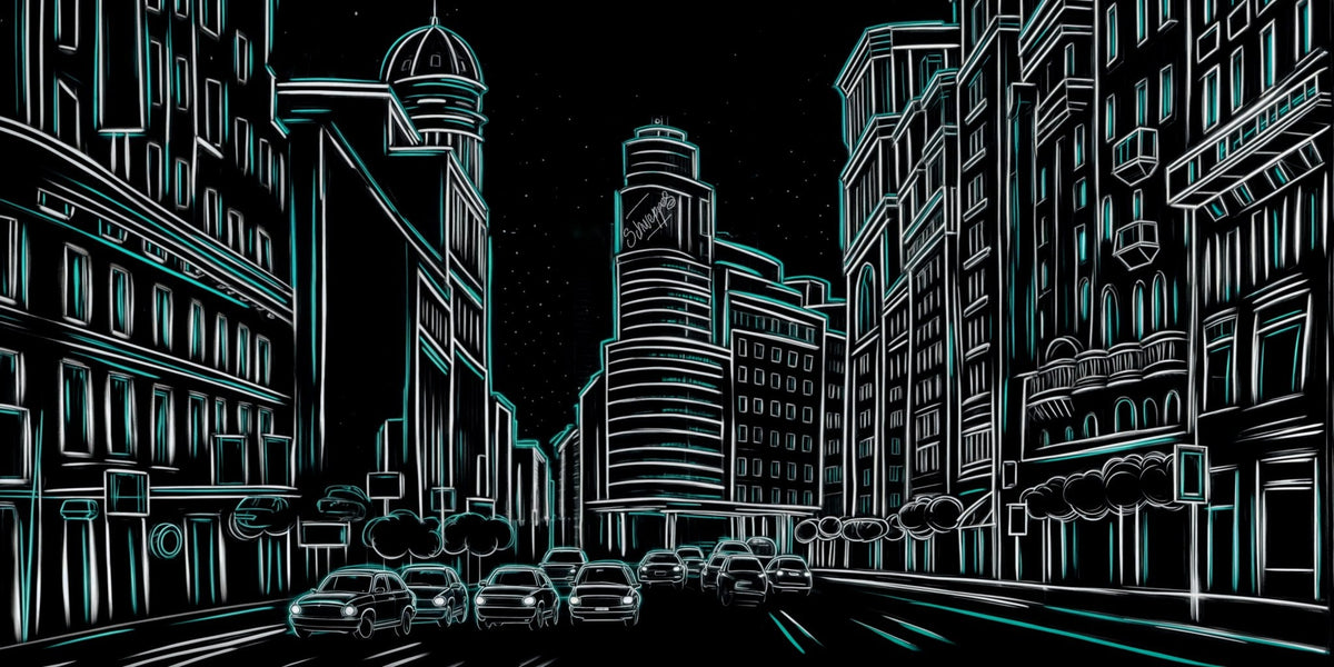Gran Vía de Madrid en negro y azul - la obra