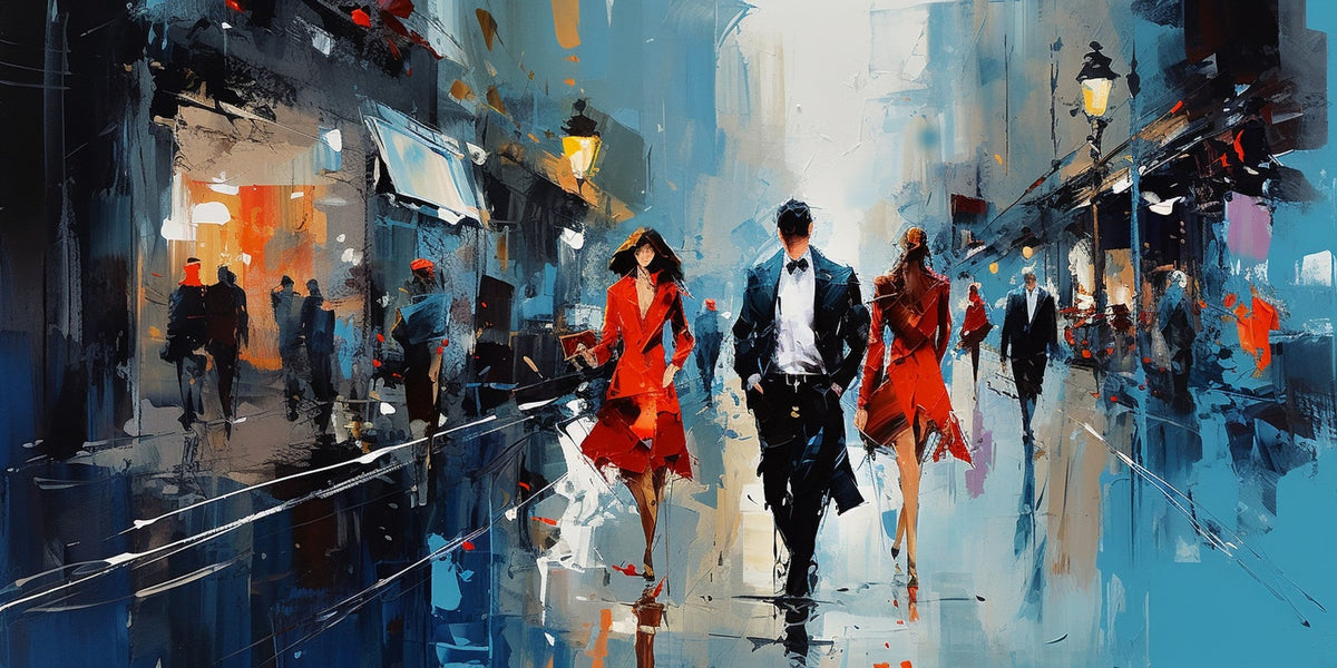 Cuadro urbano con figuras de noche - la obra