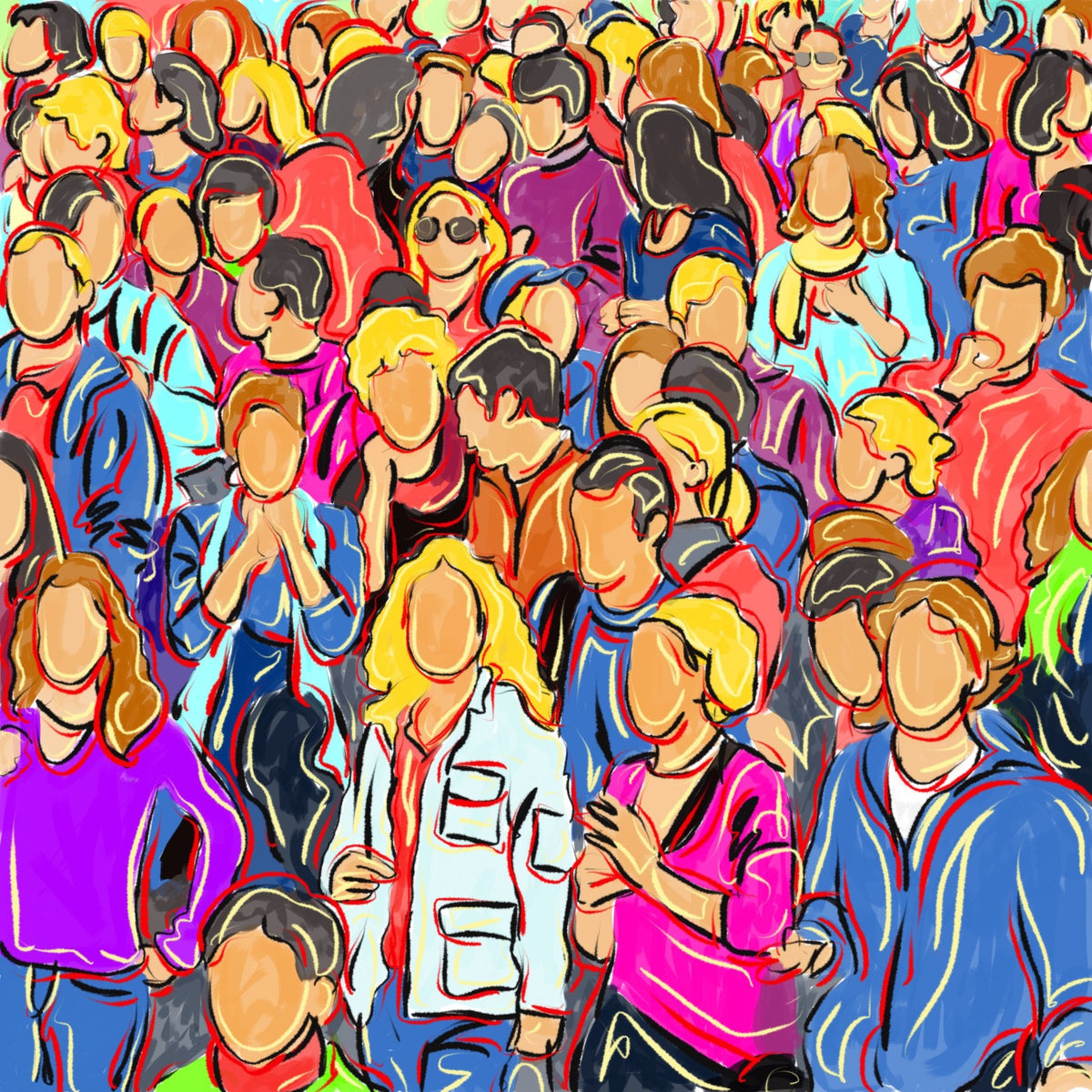 Cuadro de Multitud en colores - la obra