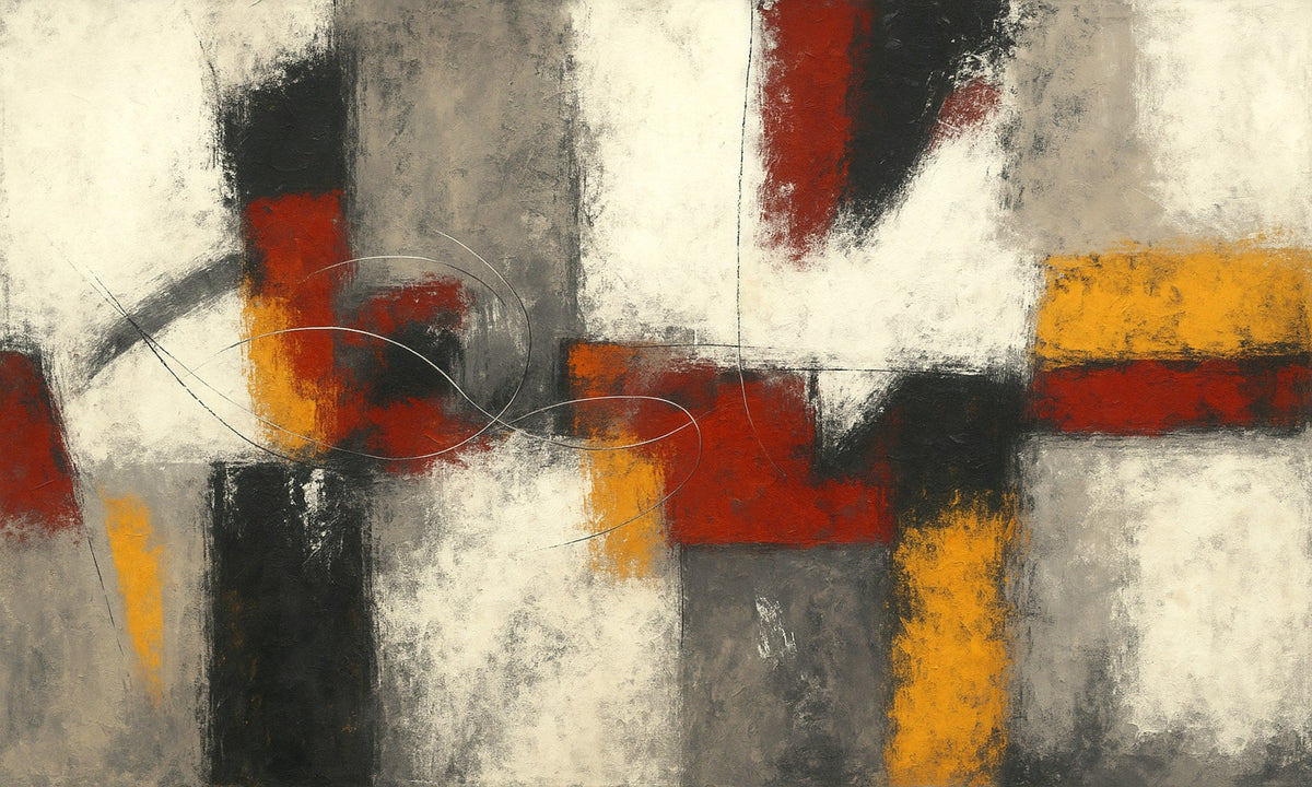 Abstracto en rojo inglés, wengué y ocres - la obra