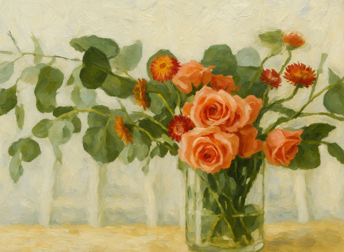 Cuadro moderno de Jarrón con Rosas - la obra