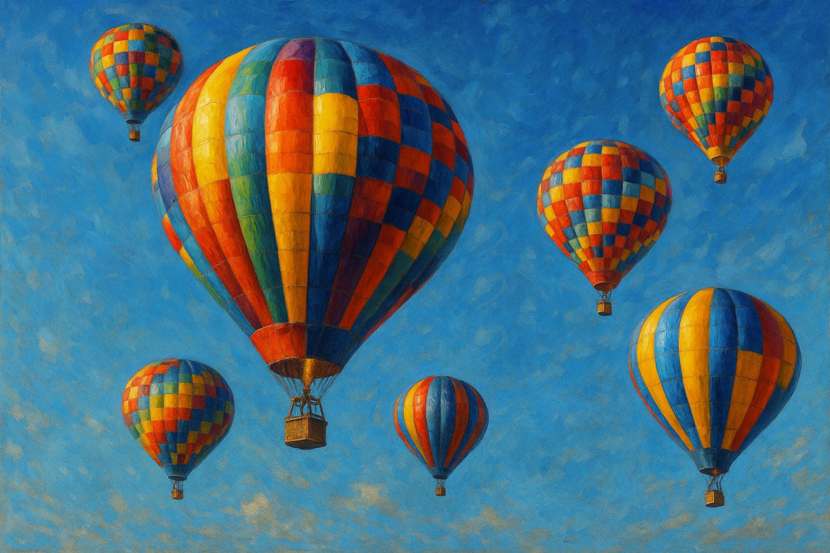 Cuadros con globos coloridos y cielo - la obra