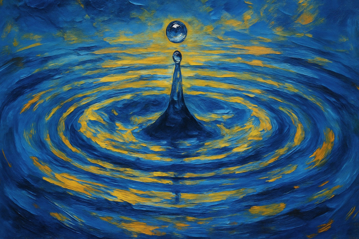 Cuadro Gota de agua azul y amarillo - la obra