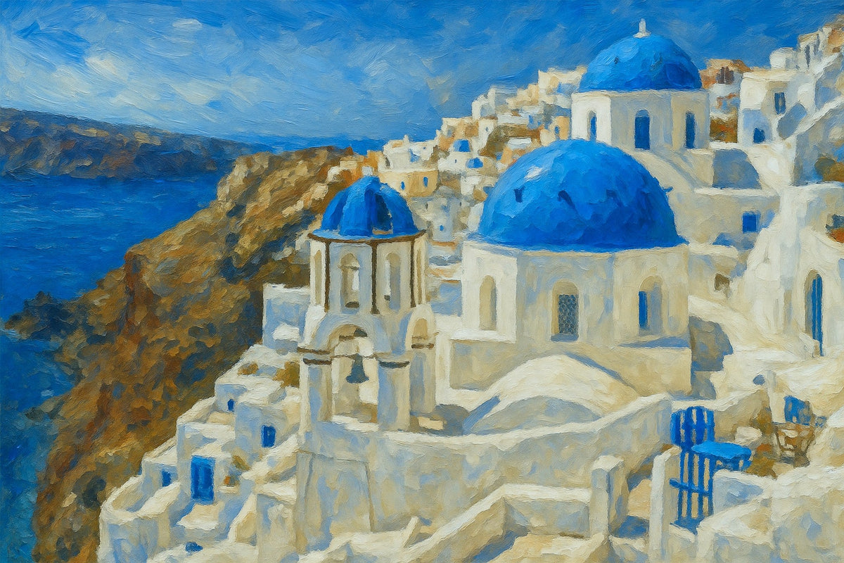 Cuadro de Paisaje isla Santorini en azul - la obra